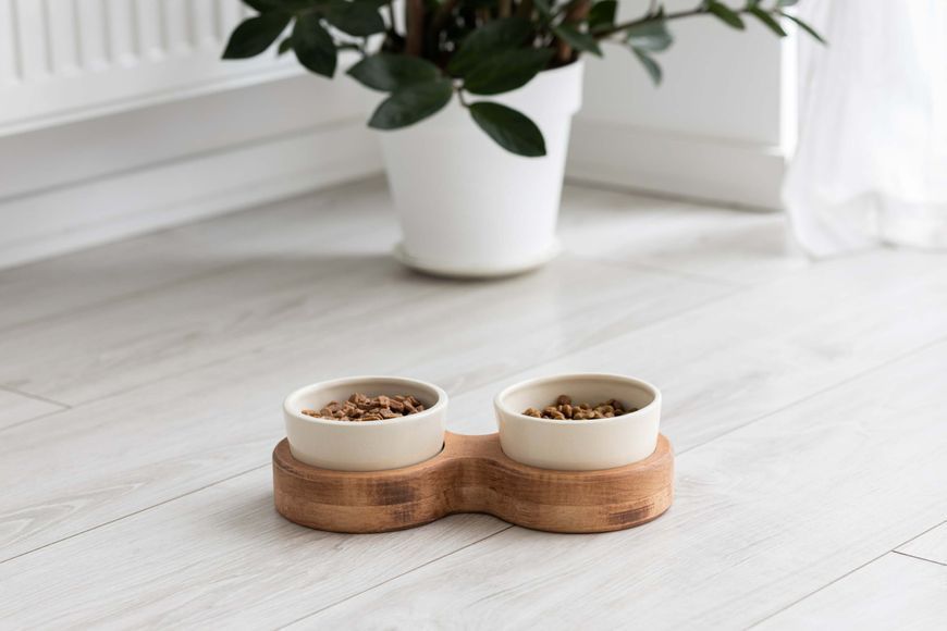 Миски на підставці для кота brown+white cat2bowlBW cat2bowlBW фото