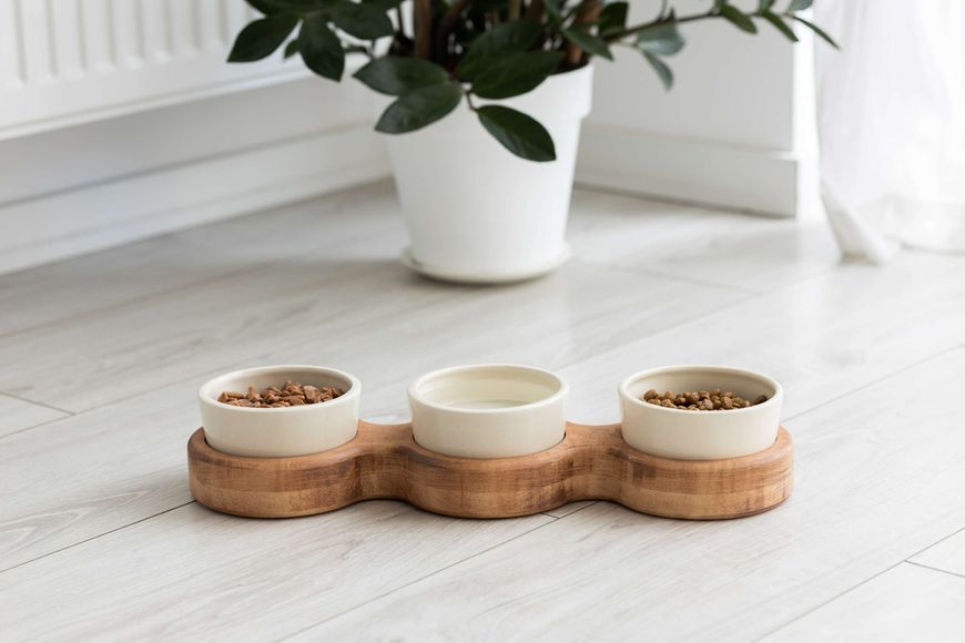 Миски на підставці для кота brown+white cat3bowlBW cat3bowlBW фото